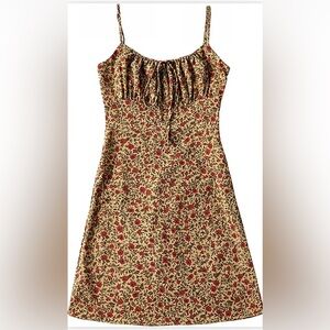 Floral Print Dress with Red and Tan Design